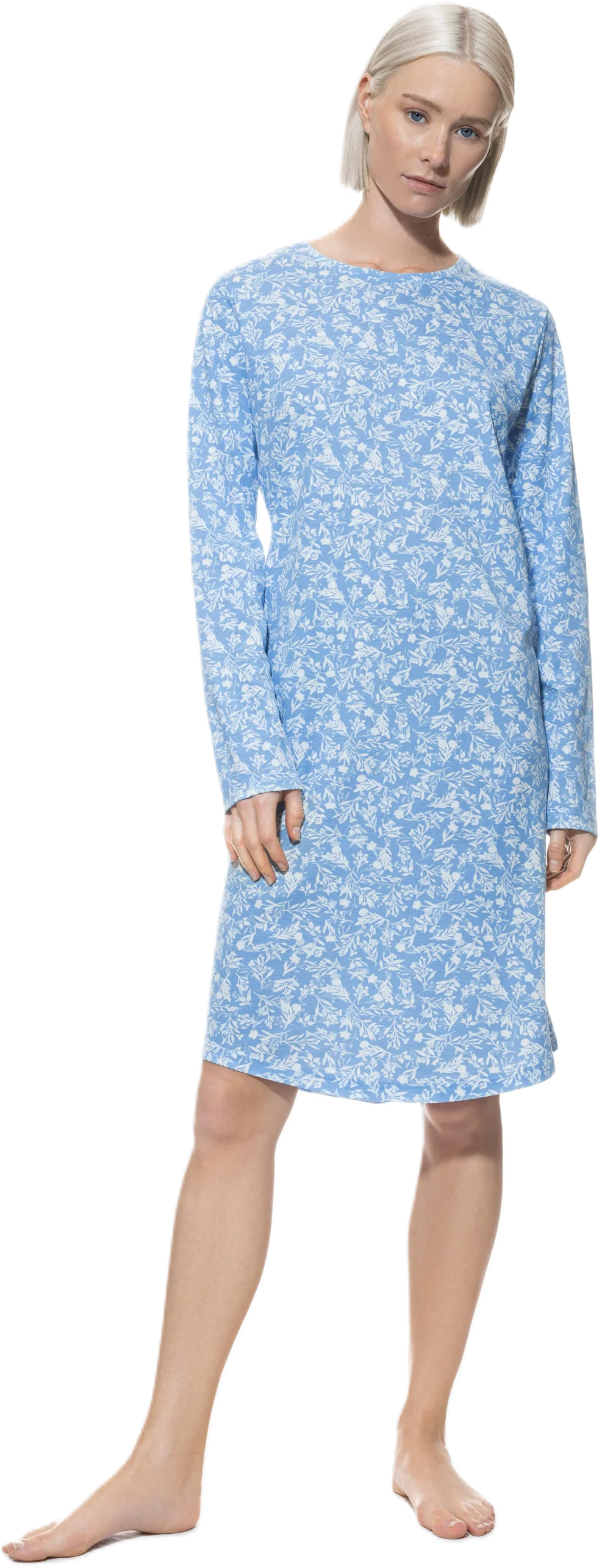 Mey Flower Meadow Sleepshirt, Langarm, Knielang, FüR Damen, Blau, 48