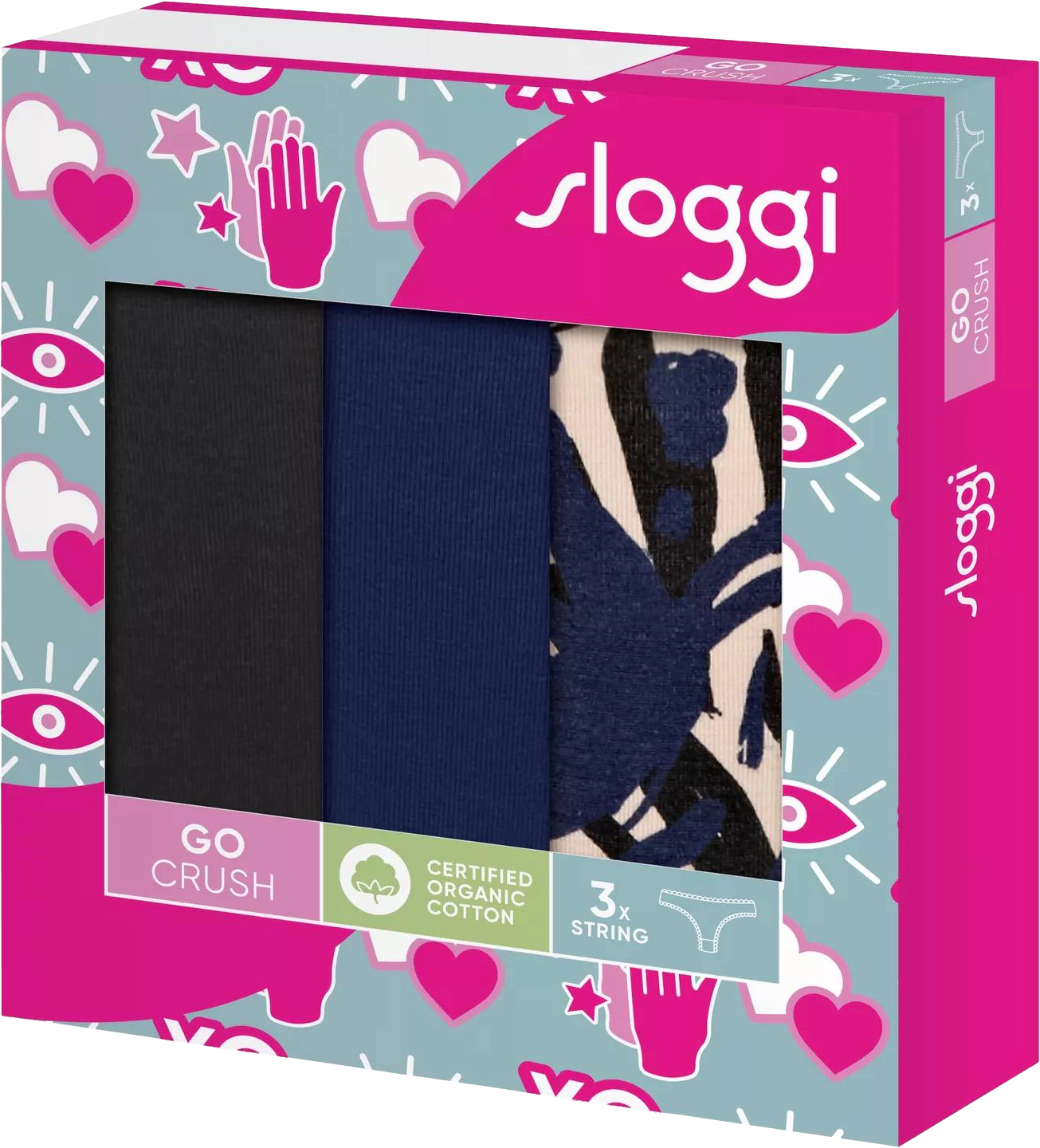 Sloggi Go Crush String, 3Er-Pack, Grafische SpitzenbordüRe, FüR Damen, Blau|Schwarz|Beige, Xxl