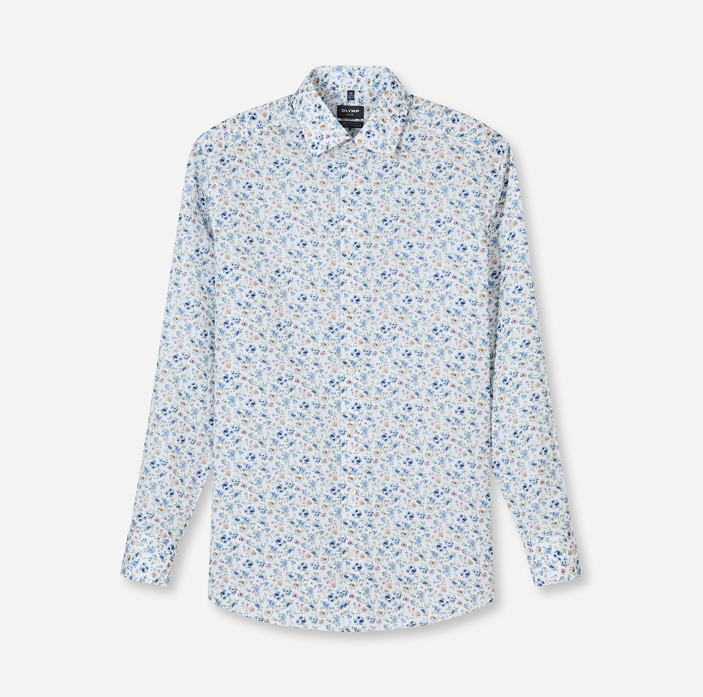 Olymp Freizeithemd Luxor, Modern-Fit, Langarm, Kent-Kragen, Herren, Blau|Weiß, 42