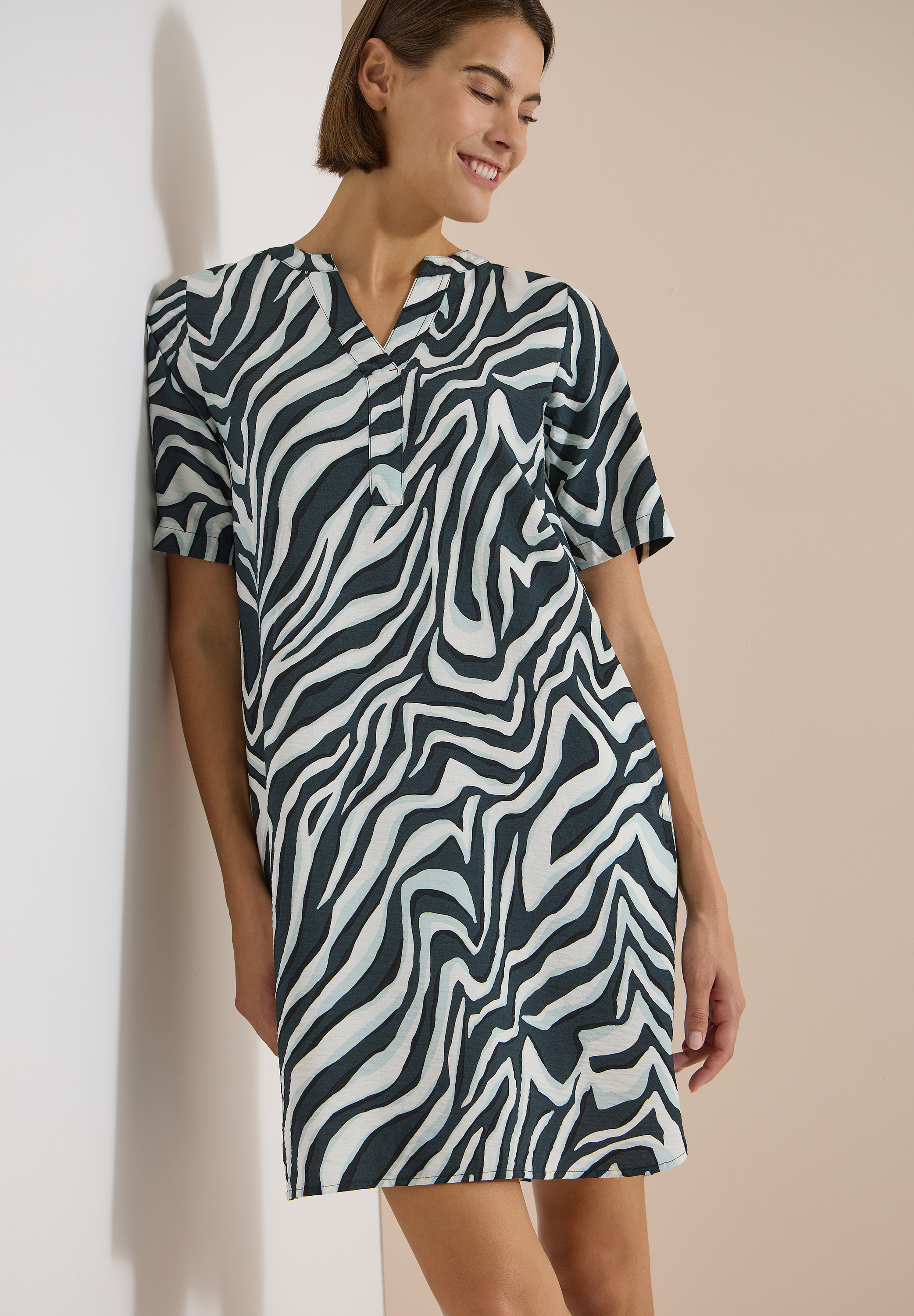 Cecil Blusenkleid, Split-Neck, FüR Damen, GrüN|Weiß, M