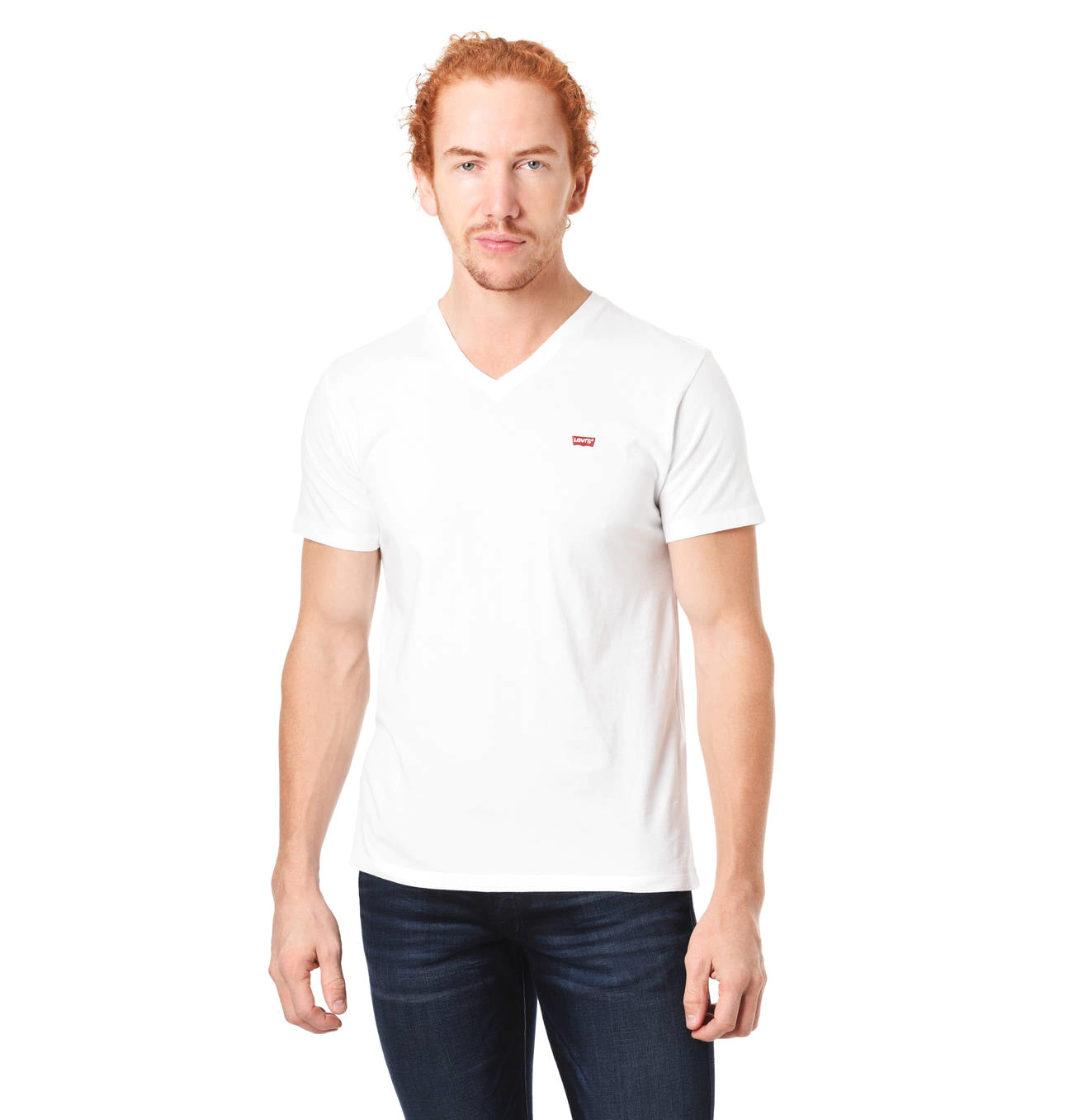 Levi's® T-Shirt, V-Ausschnitt, Label-Stickerei, FüR Herren, Weiß, L