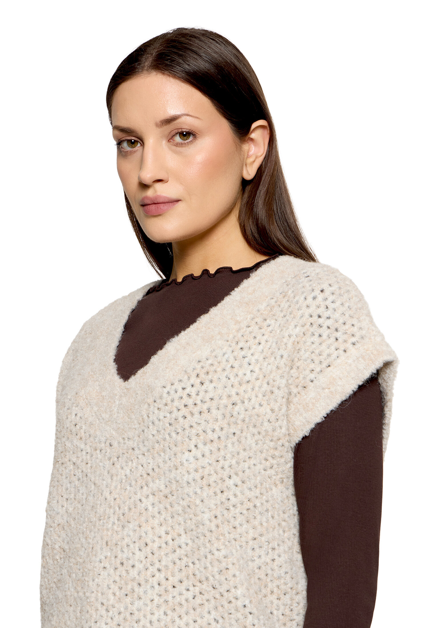 Cartoon Strickpullunder, V-Ausschnitt, FüR Damen, Beige, 36