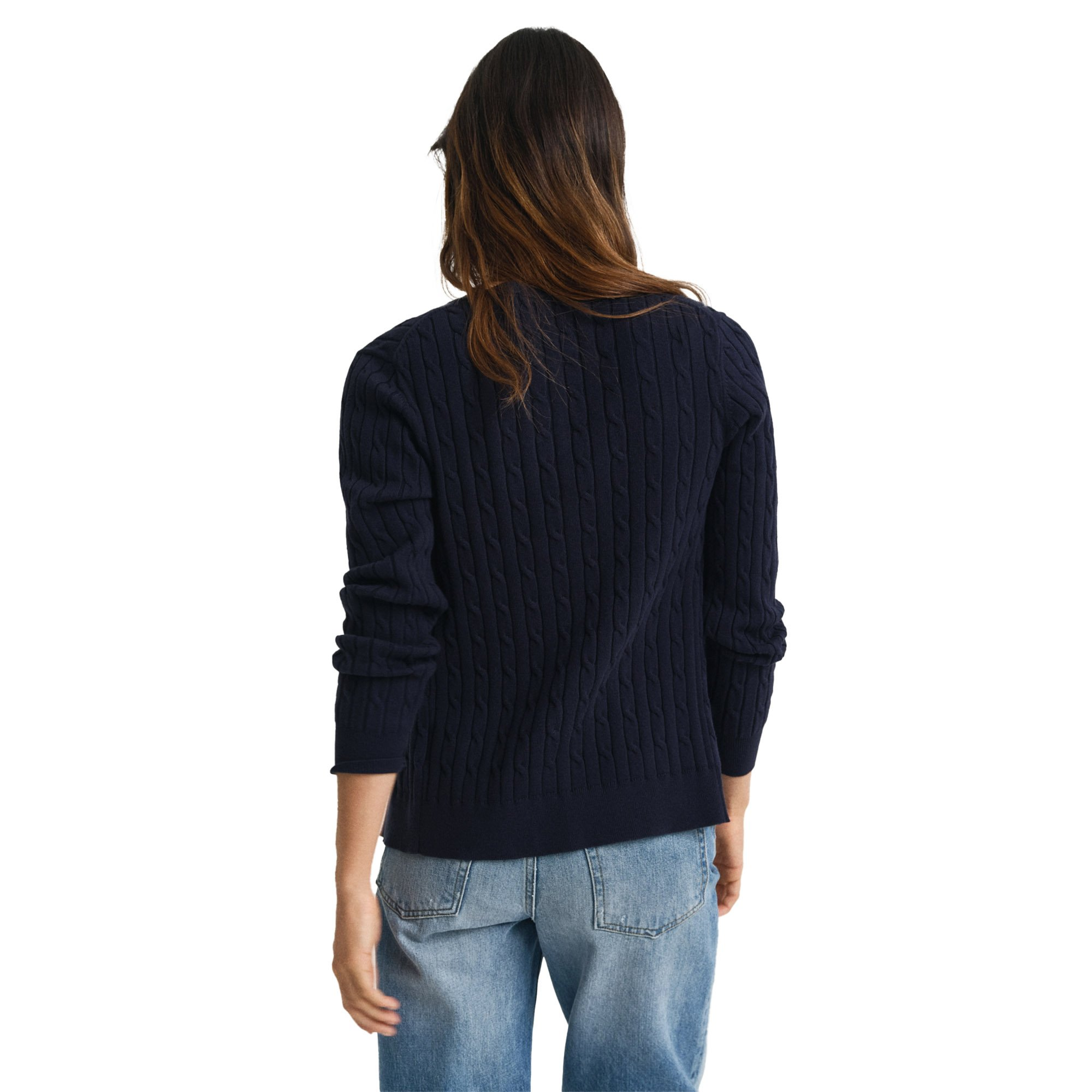 Gant Damen Strickjacke - Stretch Cotton Cable Cardigan, Zopfstrick, Logo, Blau, XL-image