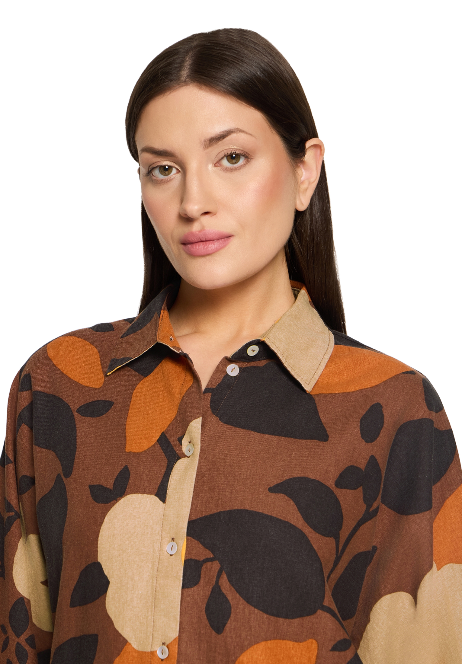 Cartoon Hemdbluse, Leinenanteil, FüR Damen, Braun, 44