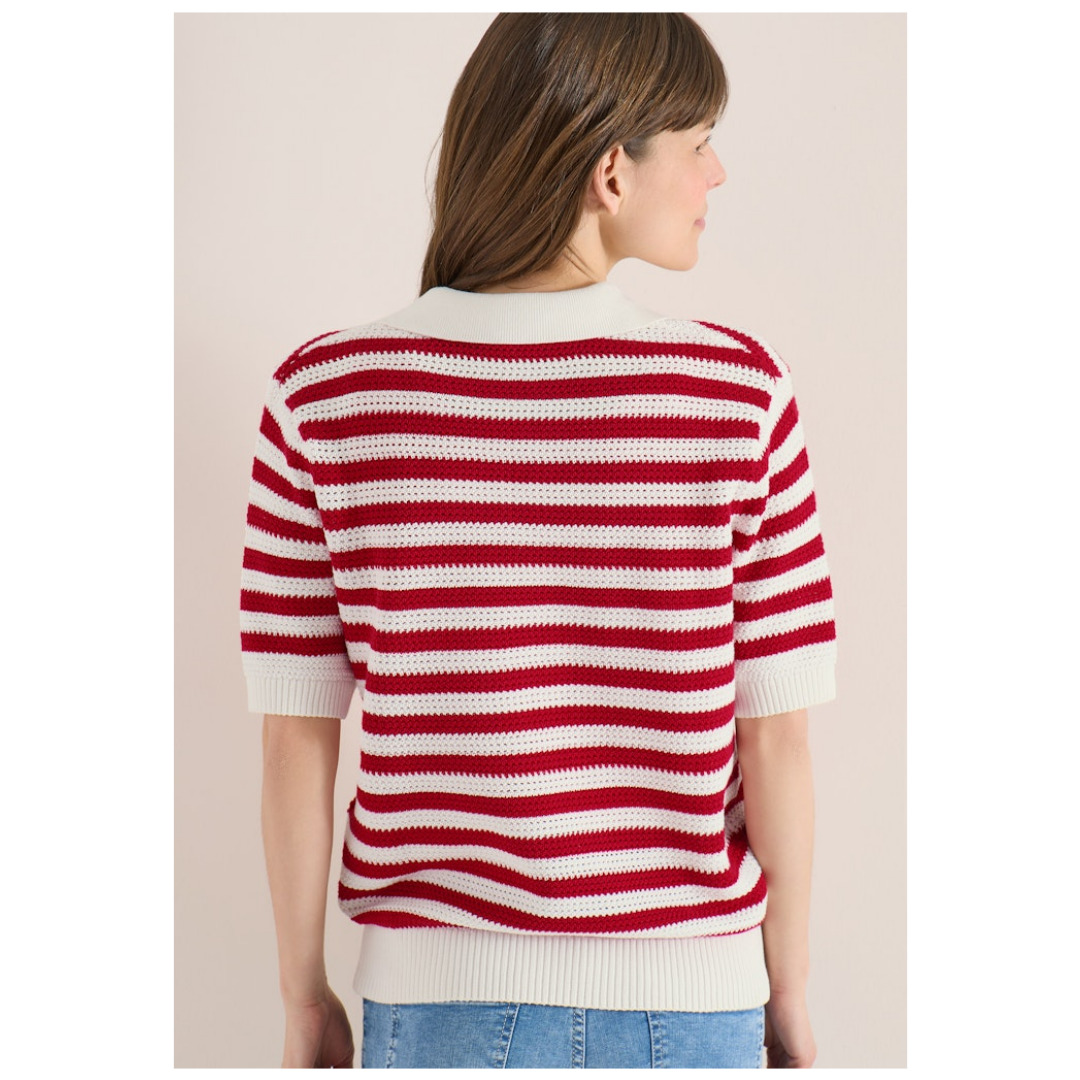 Cecil Poloshirt, Baumwolle, FüR Damen, Rot|Weiß, Xl