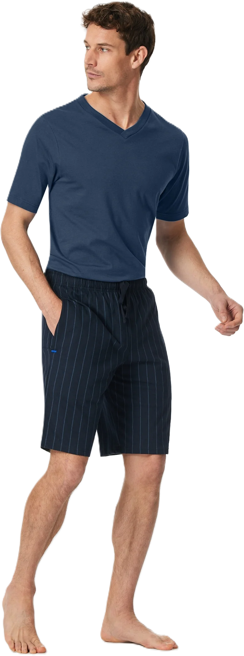 Schiesser Mix+Relax Bermuda-Schlafshorts, Baumwolle, Tunnelzug, FüR Herren, Blau, 52