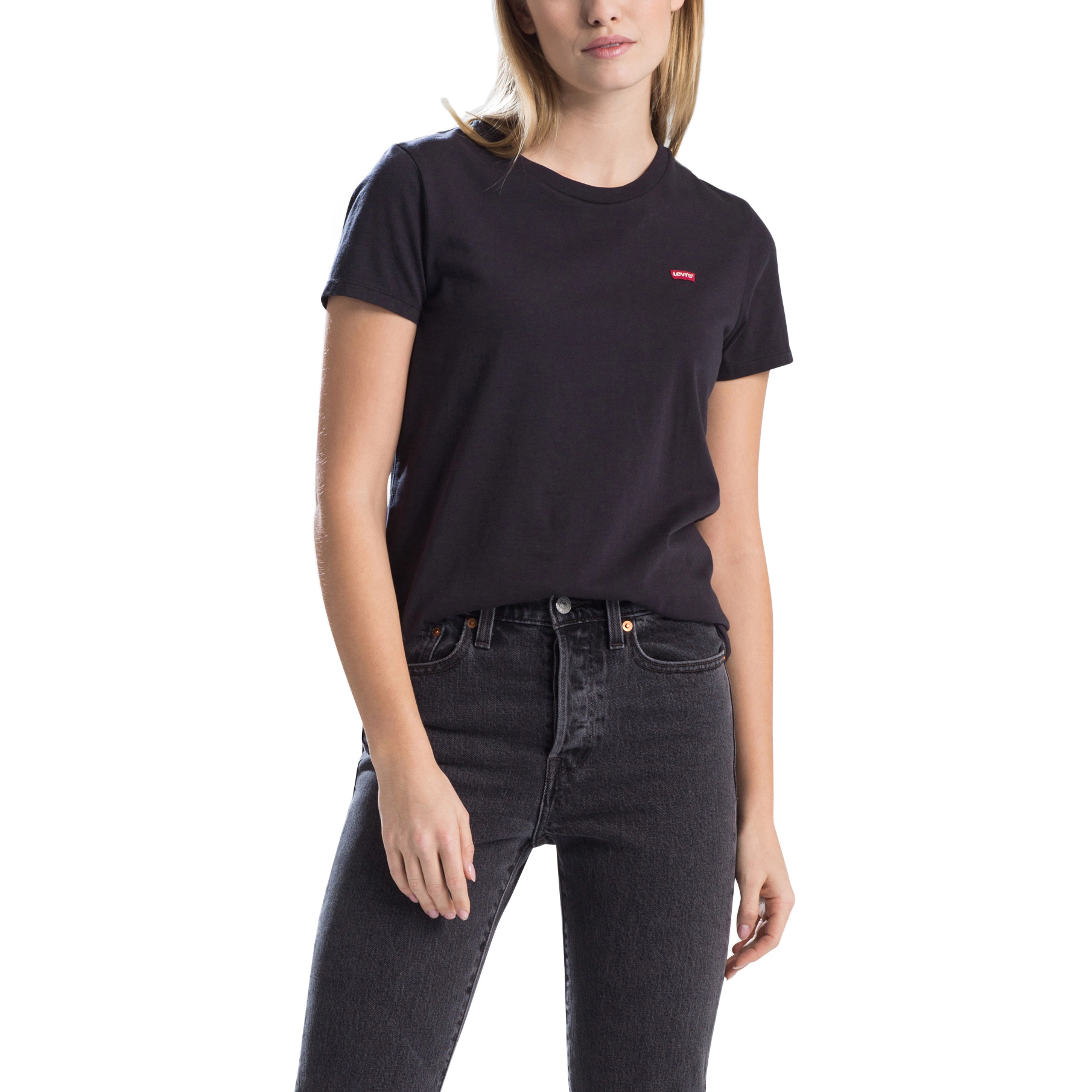 Levi's® T-Shirt, Logo-Patch, Rundhals-Ausschnitt, Basic, FüR Damen, Schwarz, XL