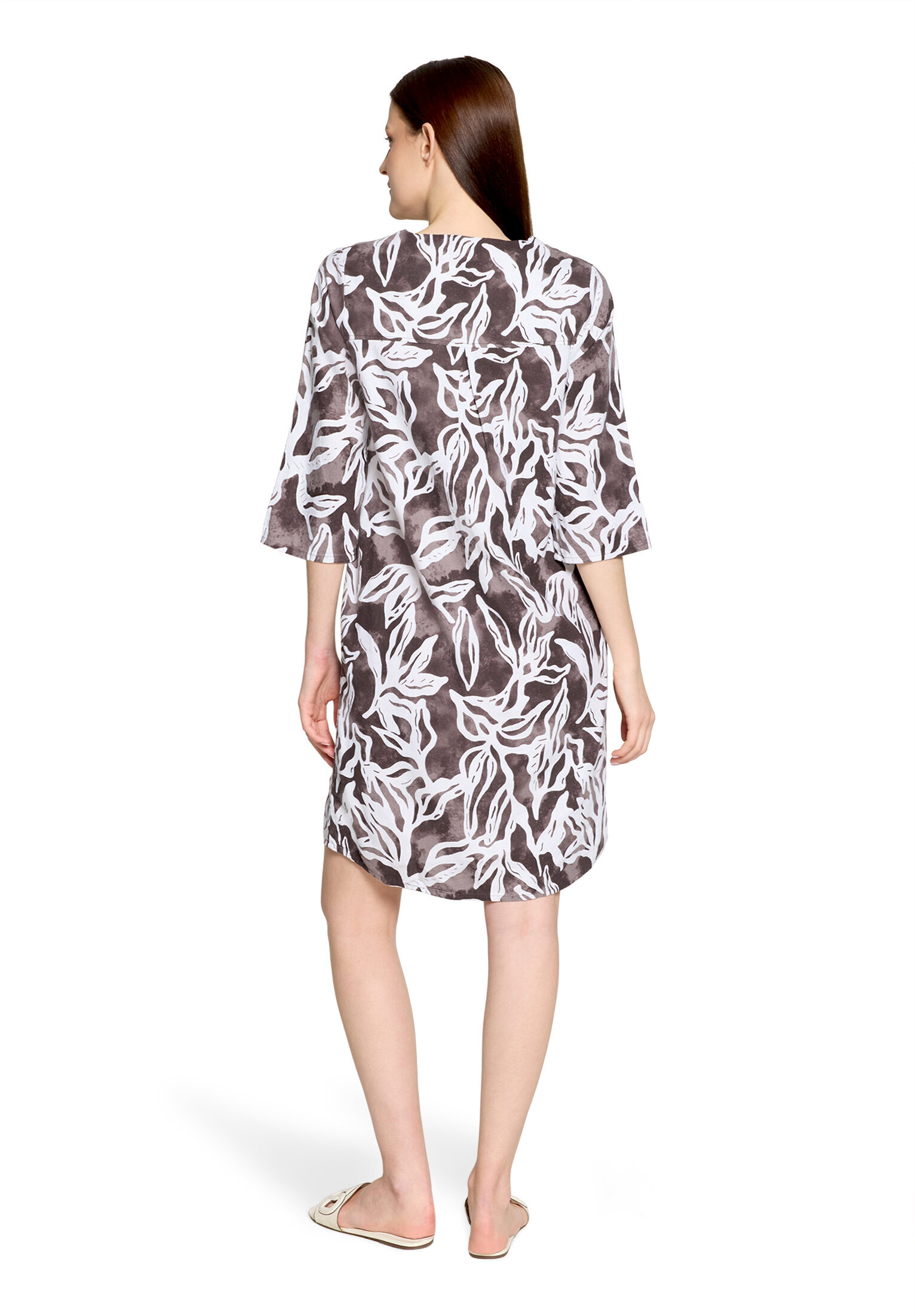 Cartoon Sommerkleid, Leinenanteil, FüR Damen, Beige|Weiß, 42