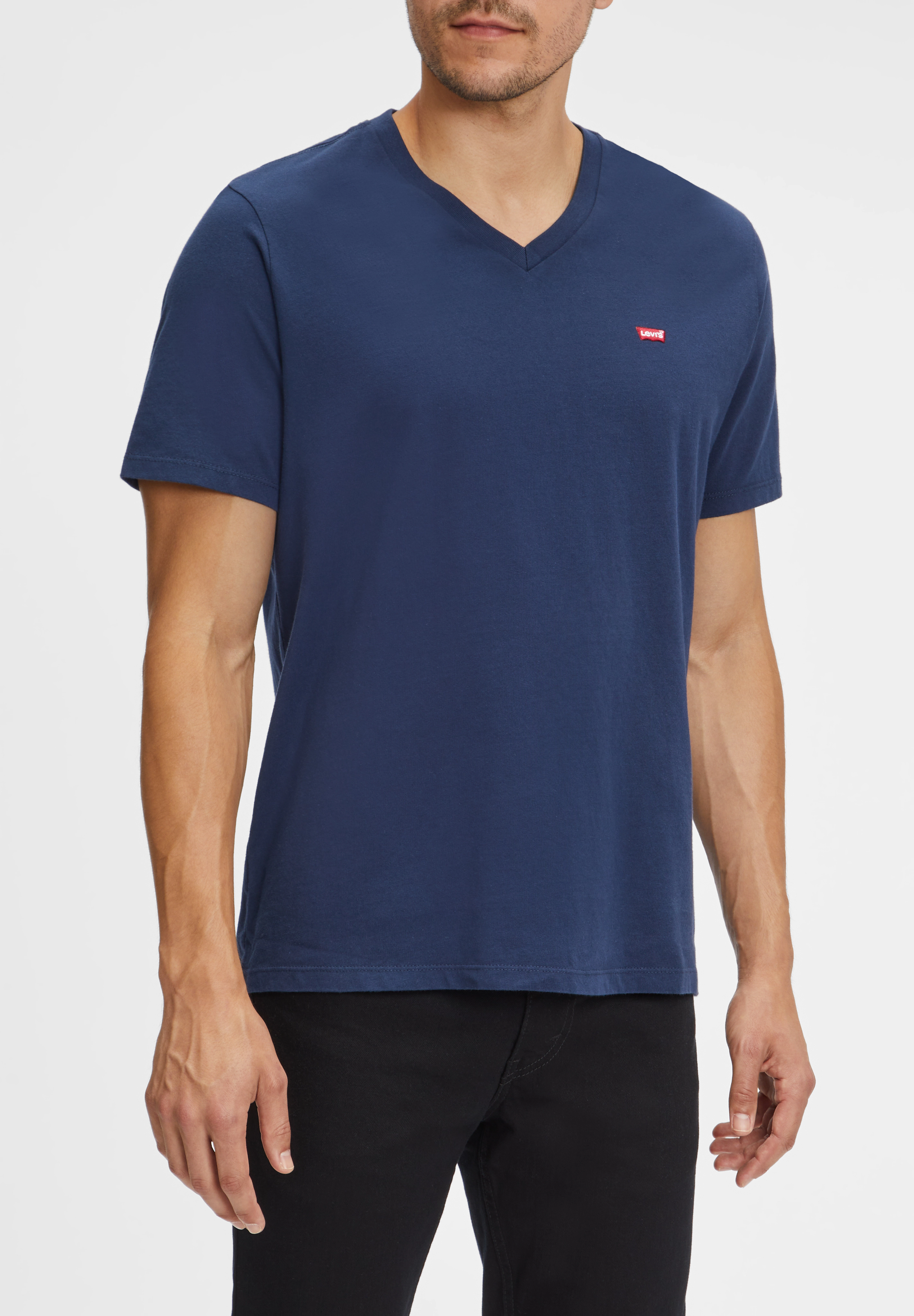Levi's® T-Shirt, V-Ausschnitt, Logo-Stickerei, Uni, FüR Herren, Blau, S
