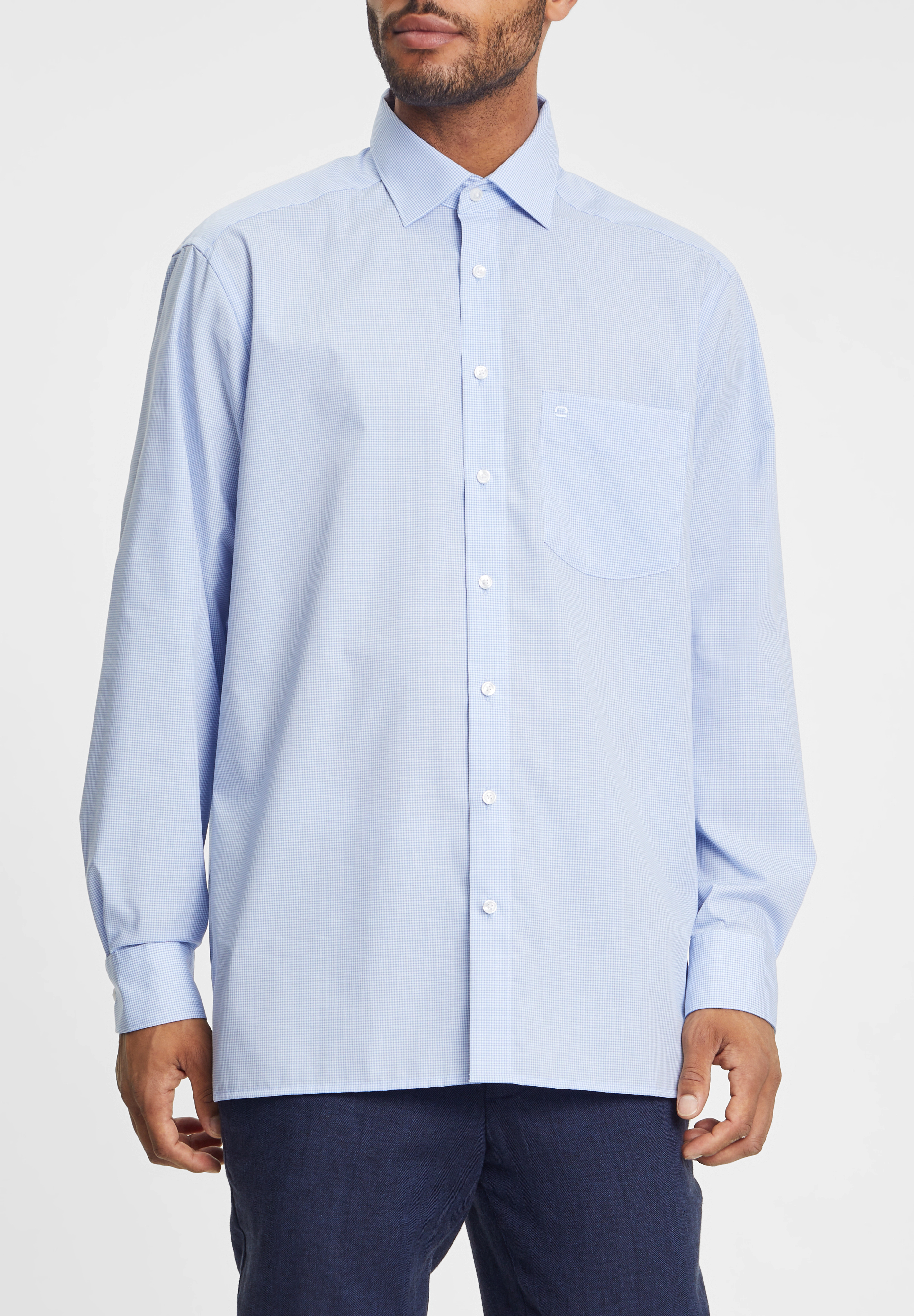 Olymp Businesshemd, Comfort-Fit, Kariert, Knitterfrei, FüR Herren, Blau, 42