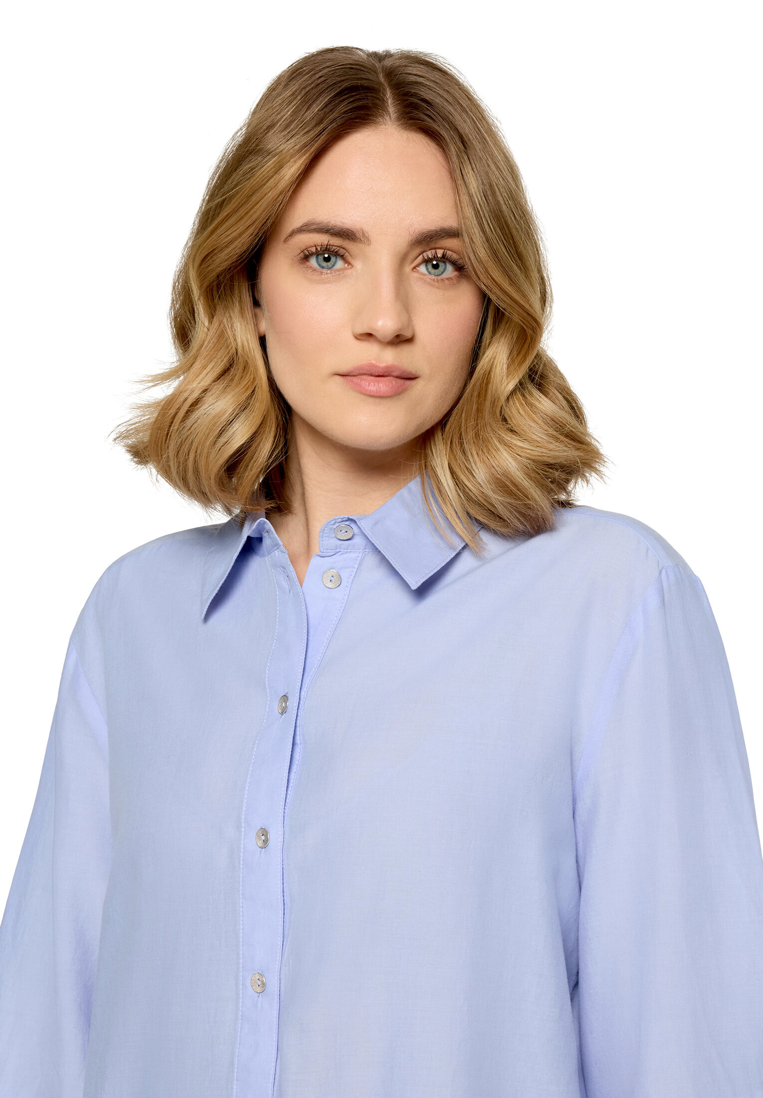 Cartoon Hemdbluse, Lochstickerei, FüR Damen, Blau, 44