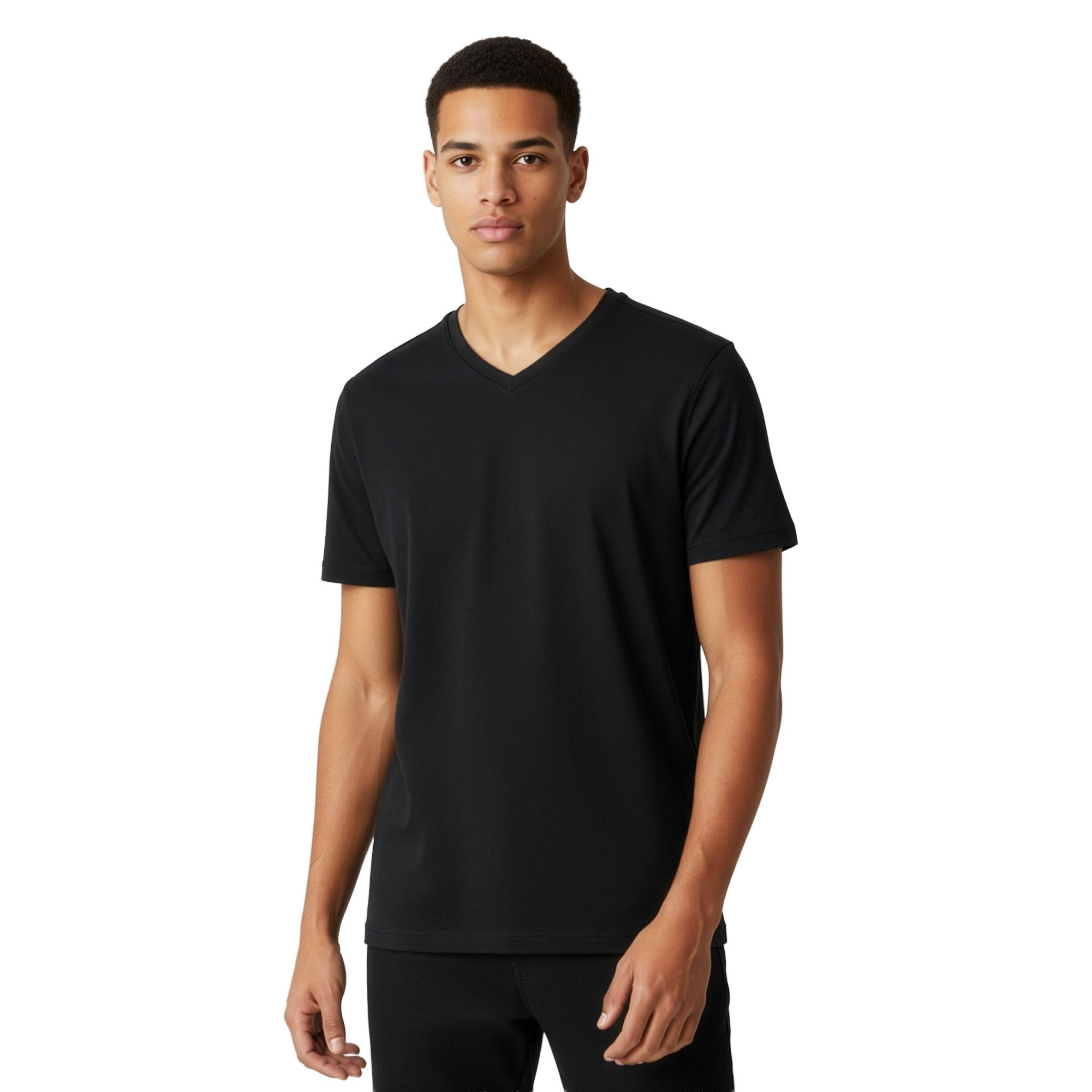 Olymp Herren T-Shirts, V-Neck, 2Er Pack - Bodywear, Modern Fit, Baumwolle, Schwarz, M