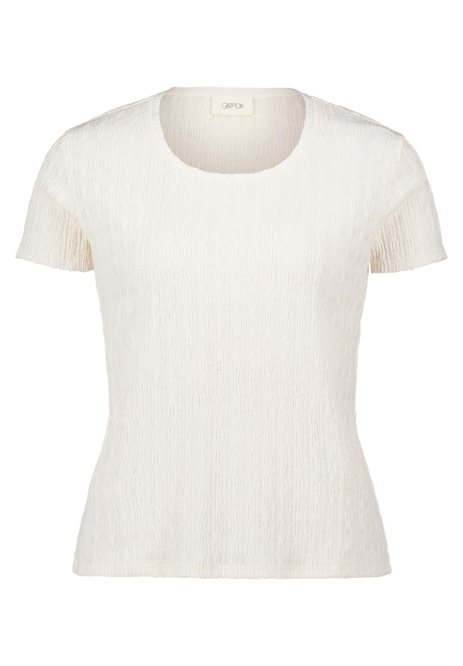 Cartoon Rundhals-Shirt Mit Struktur, Beige, 46