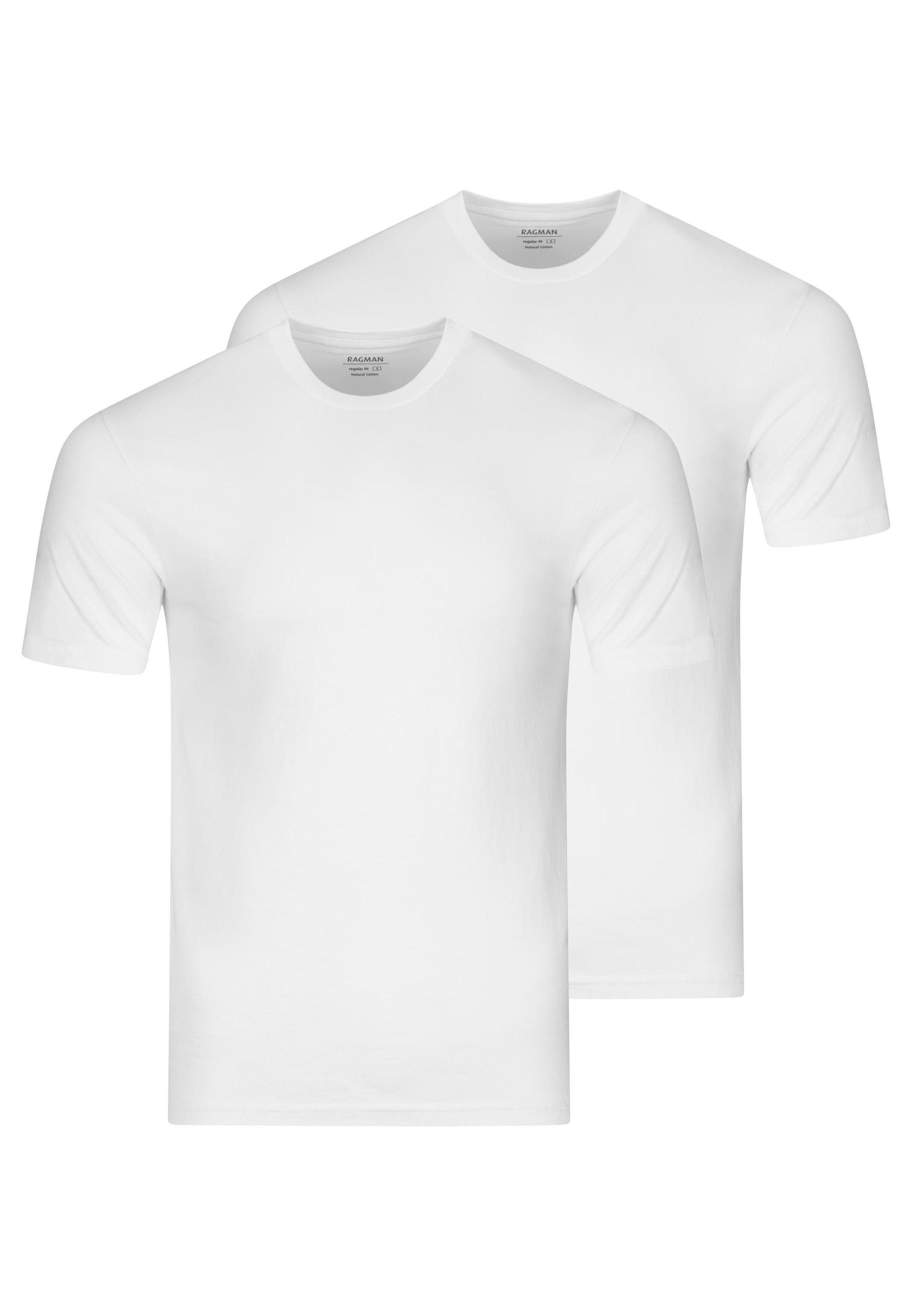 Ragman Herren T-Shirt 2Er Pack - 1/2 Arm, Unterhemd, Rundhals, Weiß, 4XL