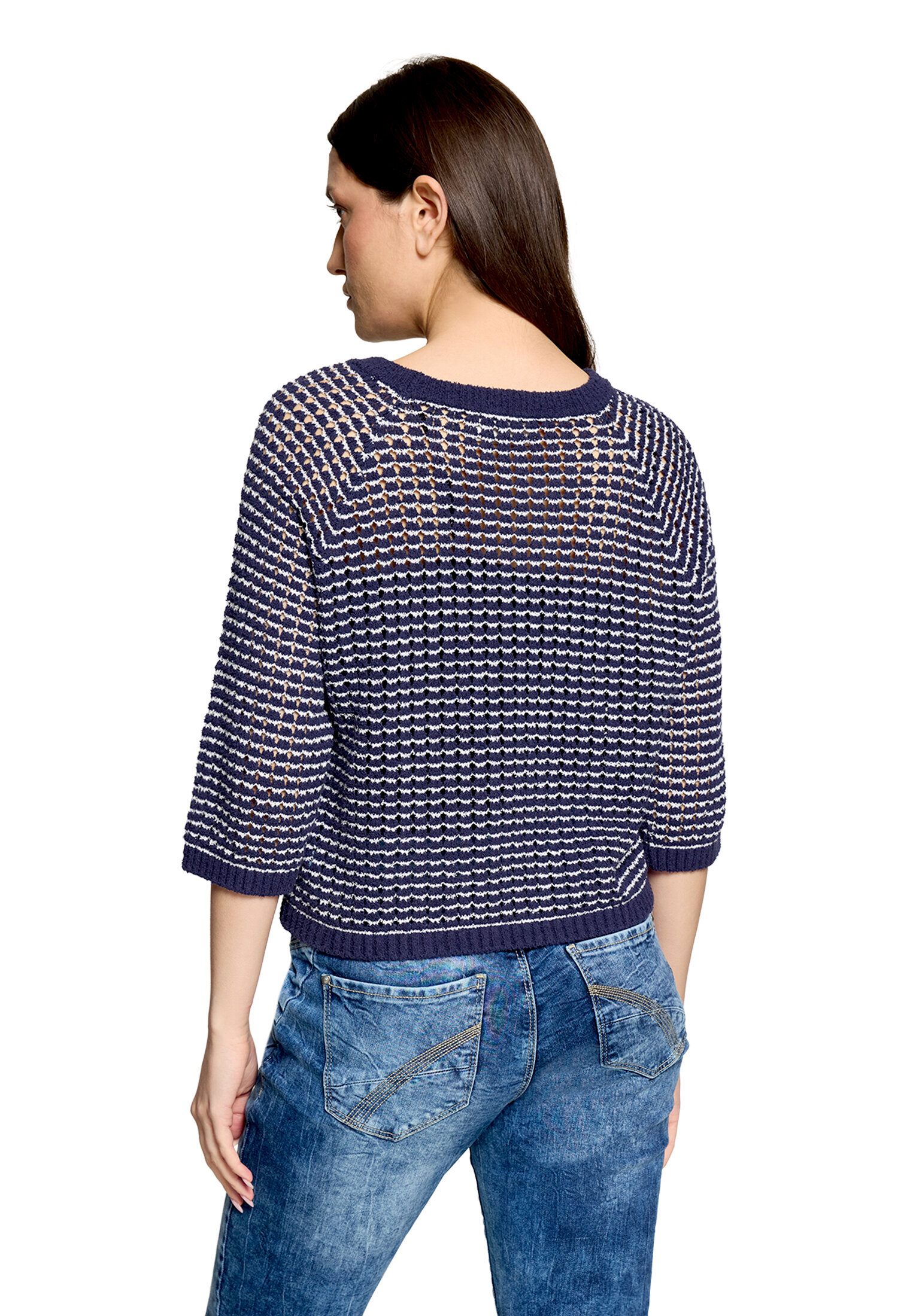 Cartoon Strickpullover Mit Rundhalsausschnitt, Blau, 38