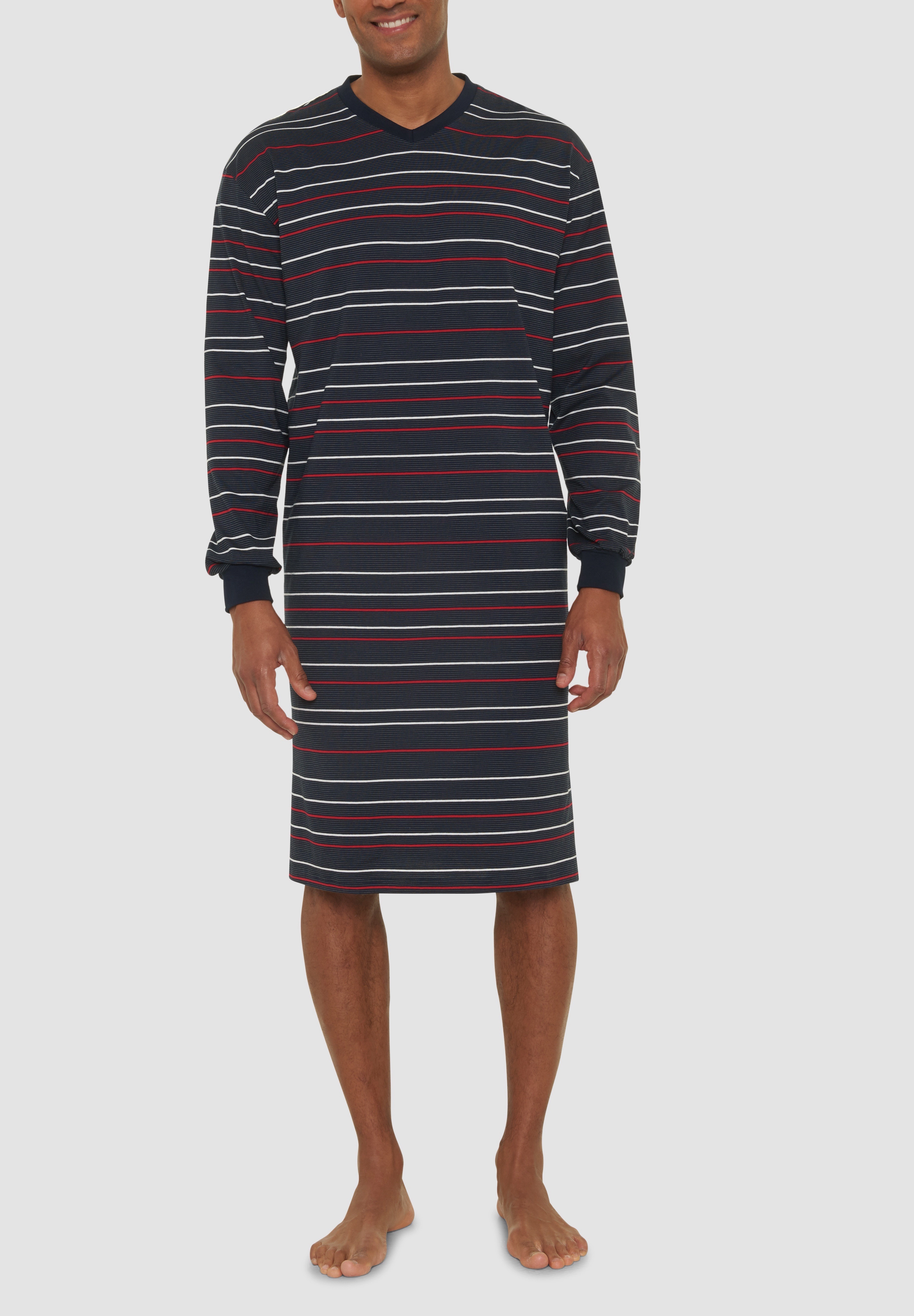 Ammann Schlafshirt, V-Ausschnitt, Baumwolle, FüR Herren, Blau, 52