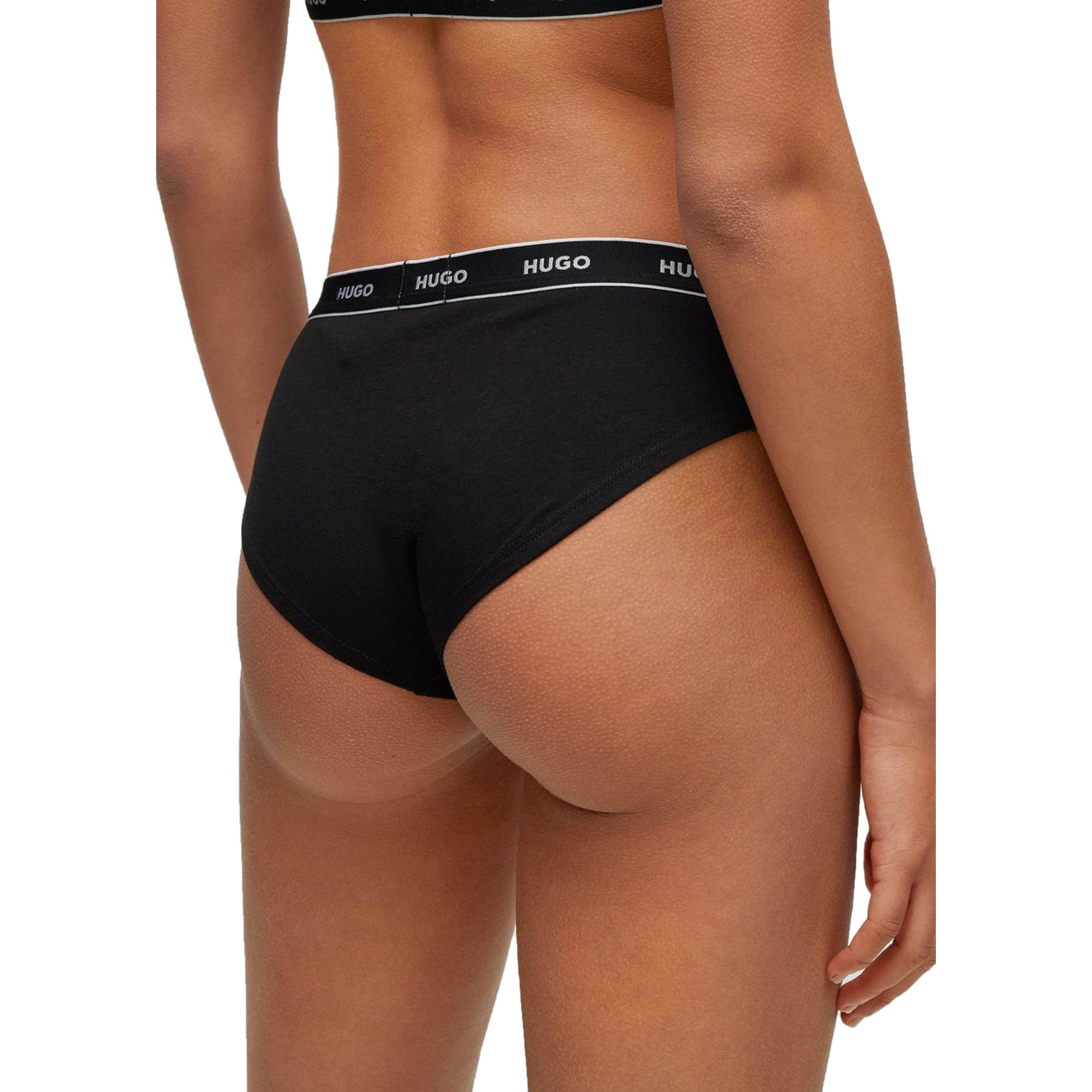 Hugo Damen Slips, 3Er Pack - Brief Stripe, UnterwäSche, Baumwolle, Logo, Einfarbig, Schwarz, L