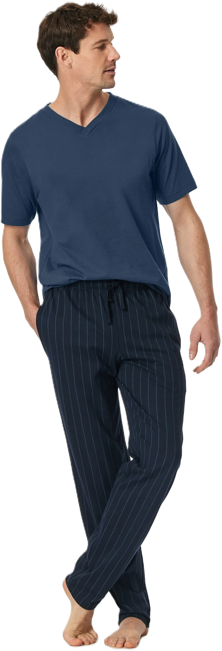 Schiesser Mix & Relax Schlafanzug-Hose, Eingrifftaschen, FüR Herren, Blau, 52