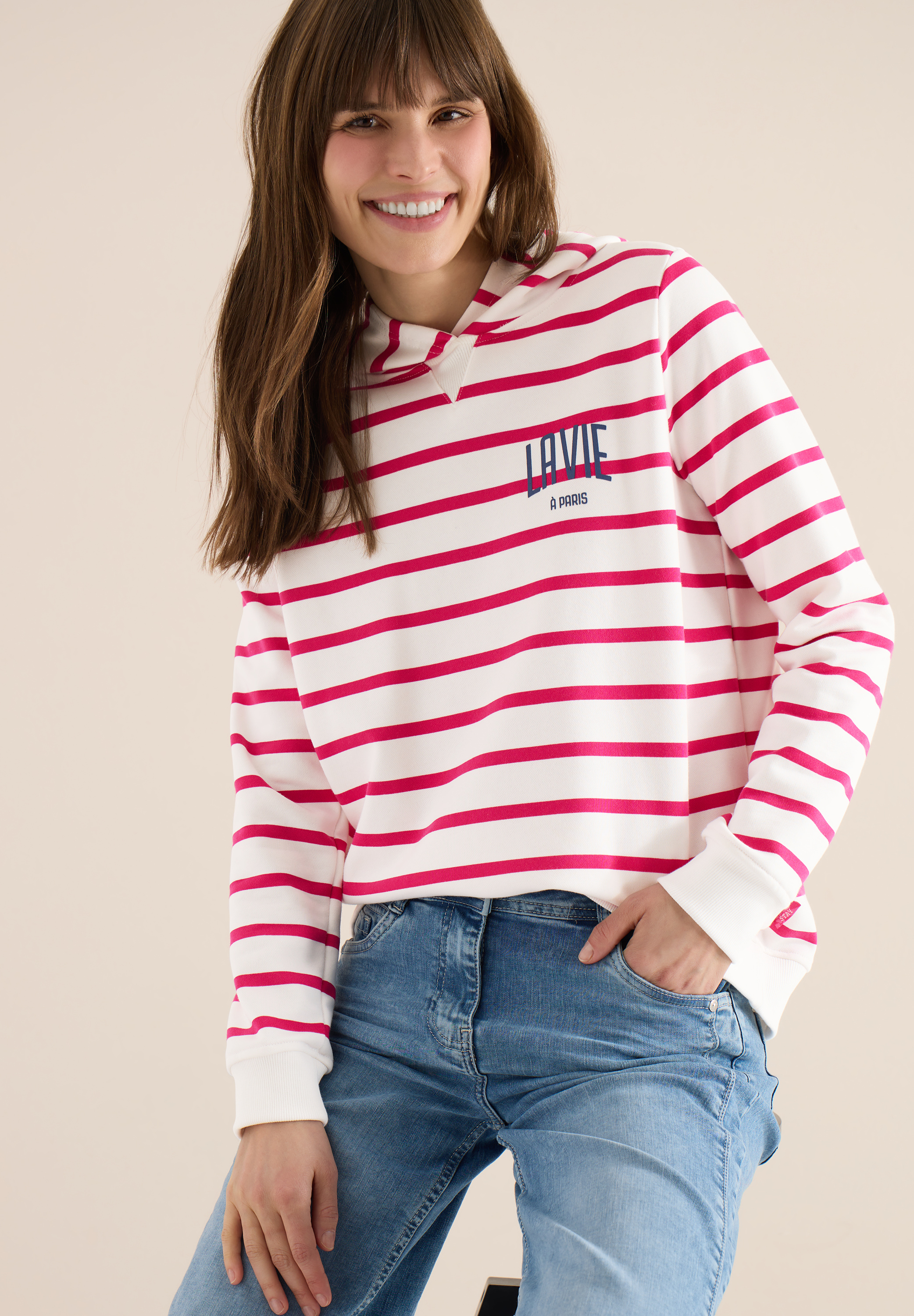 Cecil Hoodie, RippbüNdchen, FüR Damen, Pink, Xl