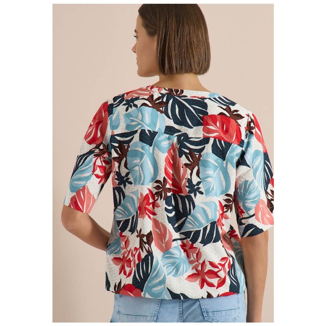 cecil Shirtbluse, Split-Neck, FüR Damen, Weiß|Blau|Rot, M