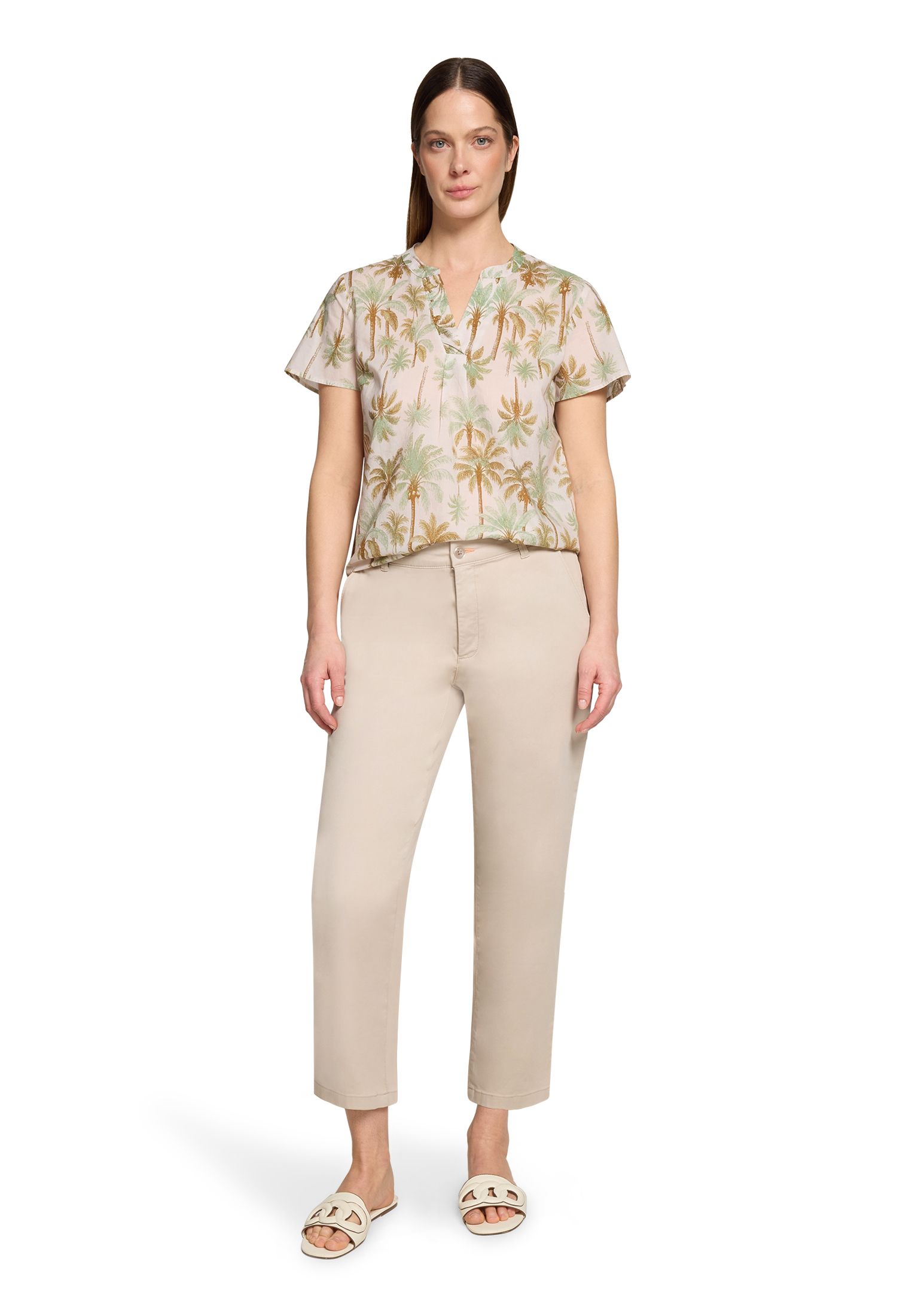 Cartoon Shirtbluse, V-Ausschnitt, FüR Damen, Beige, 38