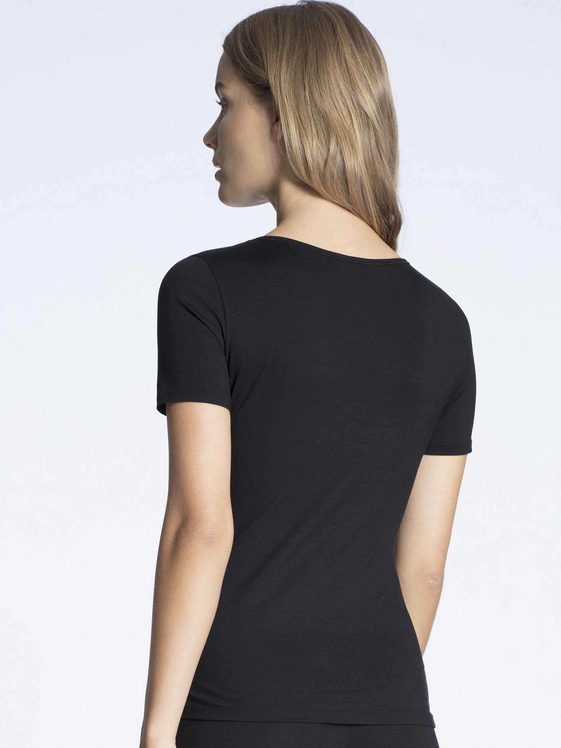 Calida Natural Comfort T-Shirt, Rundhals, Single Jersey, FüR Damen, Schwarz, Xs