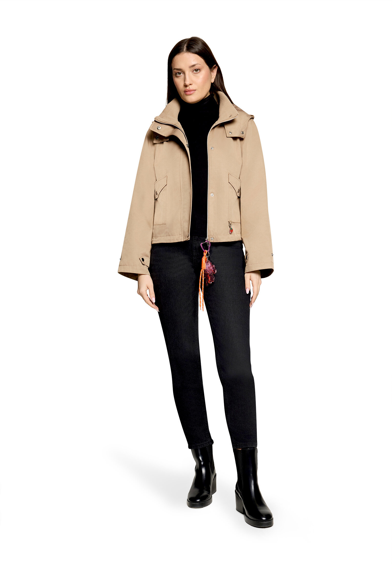 Cartoon Casual-Jacke Mit Aufgesetzten Taschen, Braun, 44