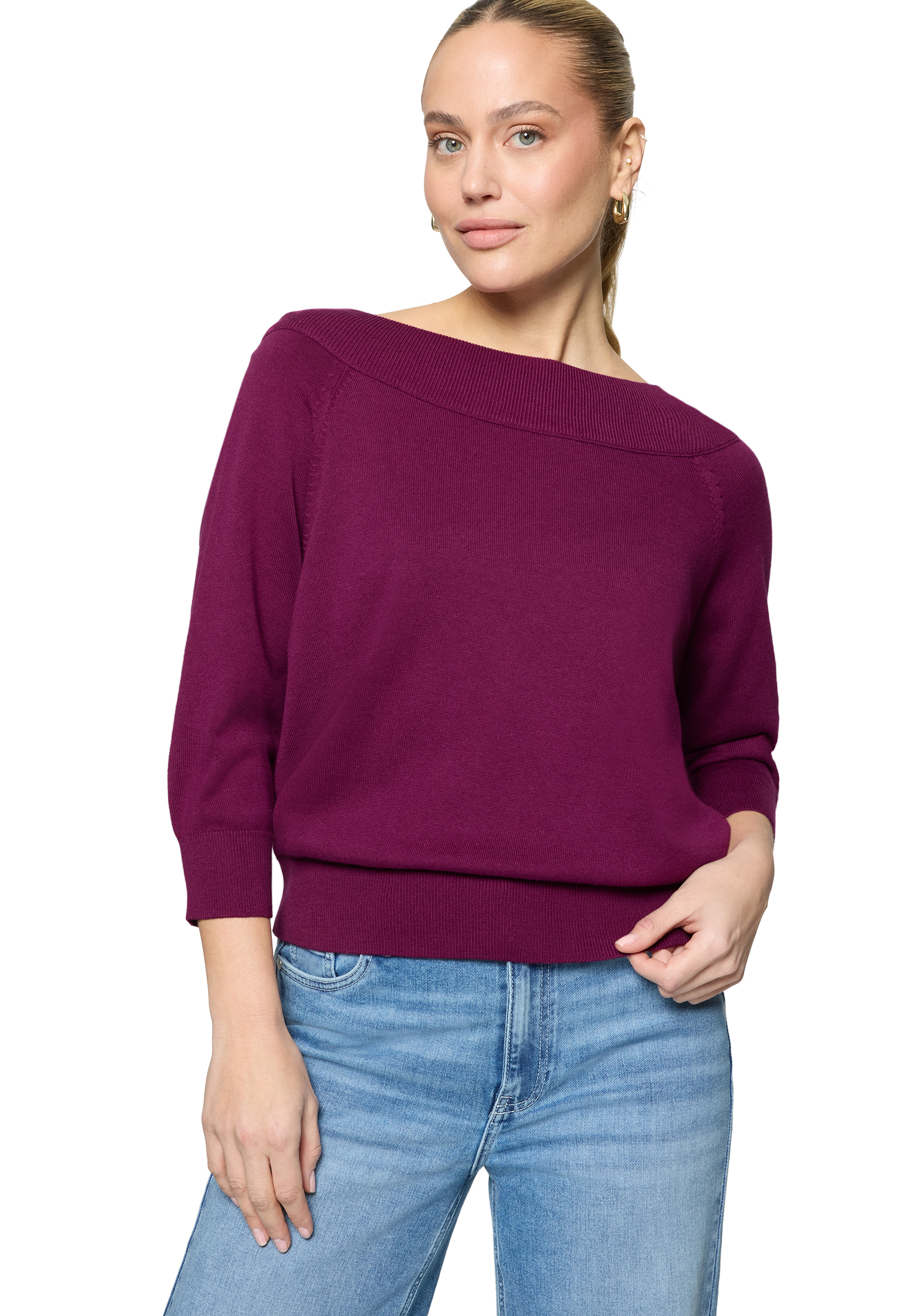 Zero Strickpullover Mit Carmenausschnitt, Lila, 44
