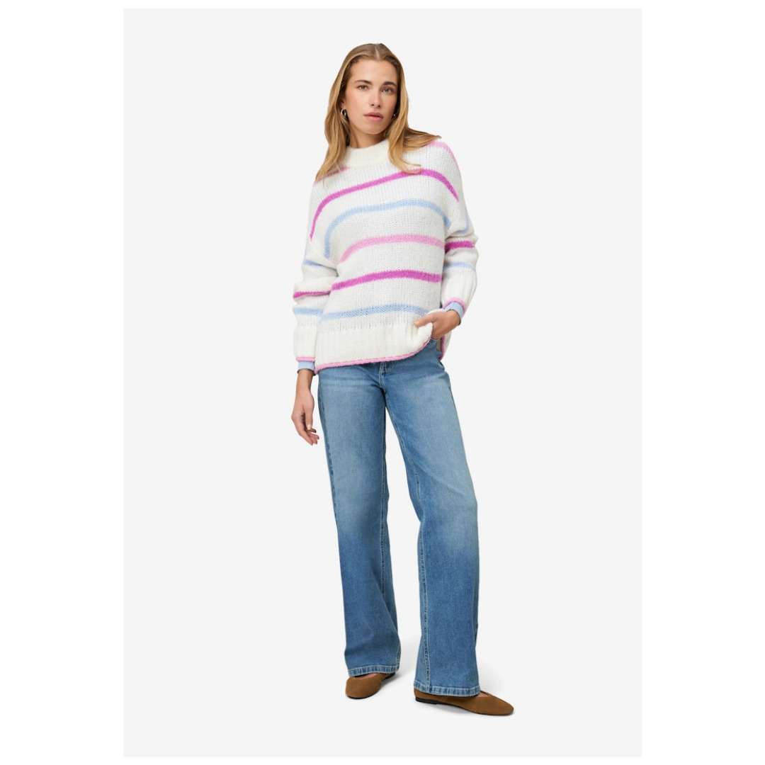 Zero Grobstrickpullover Mit Streifen, Weiß, M