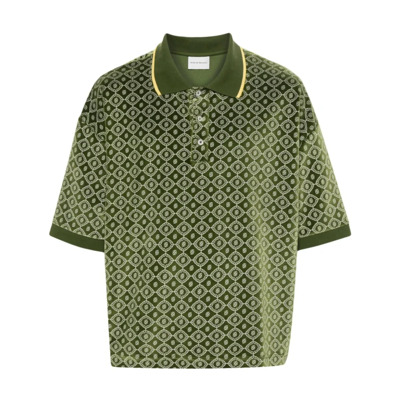 Image of Monogram Velvet Polo Shirt Drole de Monsieur , Green , Heren