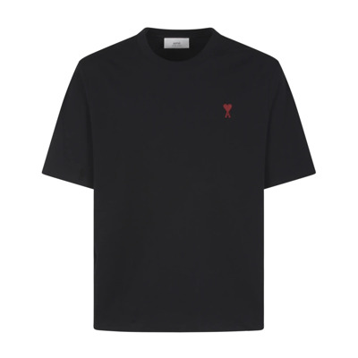 Image of Geborduurd Logo T-Shirt Ami Paris , Black , Heren