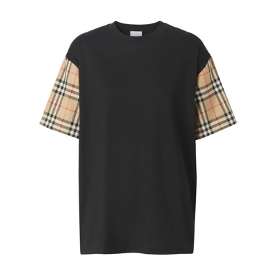 Image of Vintage Check-mouw T-shirt Burberry , Black , Dames
