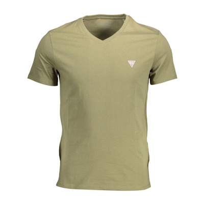 Image of Groene katoenen T-shirt met V-hals Guess , Green , Heren