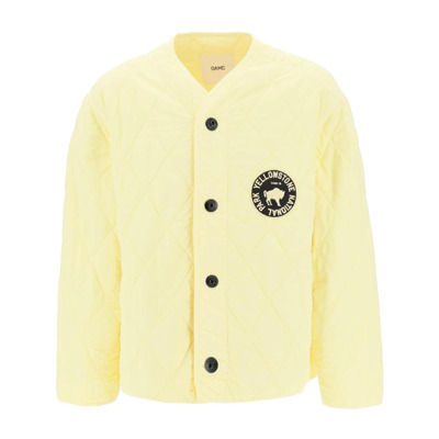 Image of Gewatteerde jas met print en borduursel Oamc , Yellow , Heren