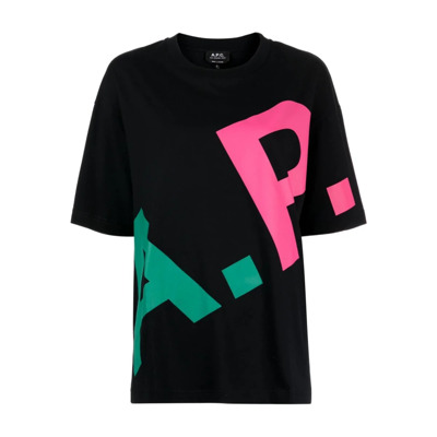 Image of Zwarte T-shirts en Polos met Tricolour Logo A.p.c. , Black , Dames