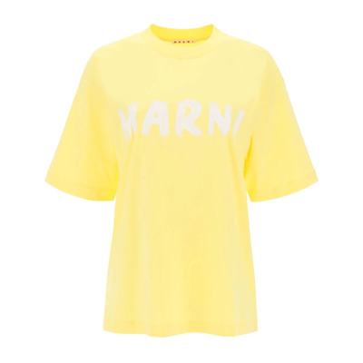 Image of Logo Print Biologisch Katoenen T-Shirt Marni , Yellow , Dames