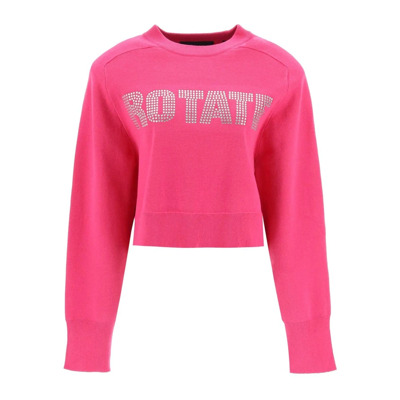 Image of Sweater met Rhinestone Logo en Gewatteerde Schouders Rotate Birger Christensen , Pink , Dames