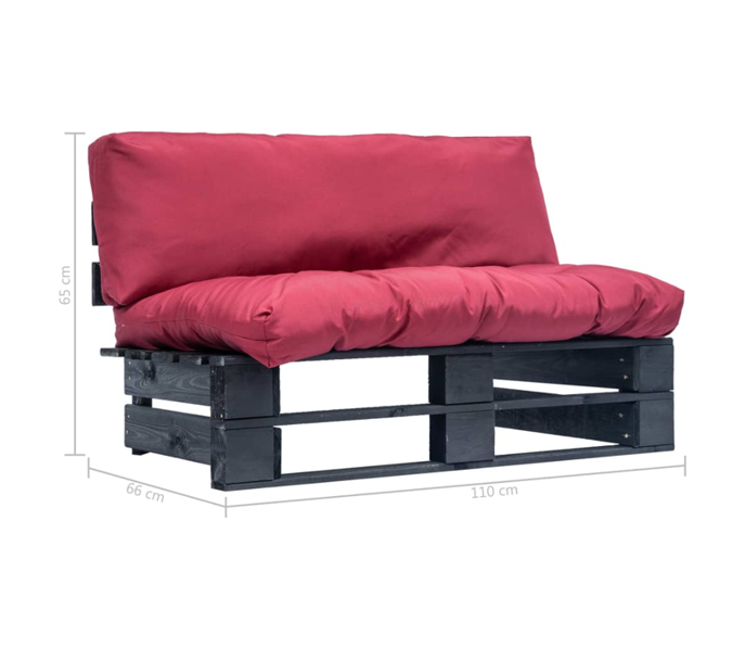 Canapea 2 locuri de exterior/gradina cu perne, vidaXL, Paleti, 110 x 66 x 65 cm, Negru/Rosu 5