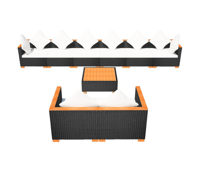Set mobilier gradina/terasa/exterior 9 piese, vidaXL, Ratan, 69,5 x 69,5 x 57,5 cm, Negru/Maro 4