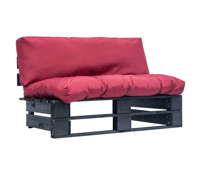 Canapea 2 locuri de exterior/gradina cu perne, vidaXL, Paleti, 110 x 66 x 65 cm, Negru/Rosu 1