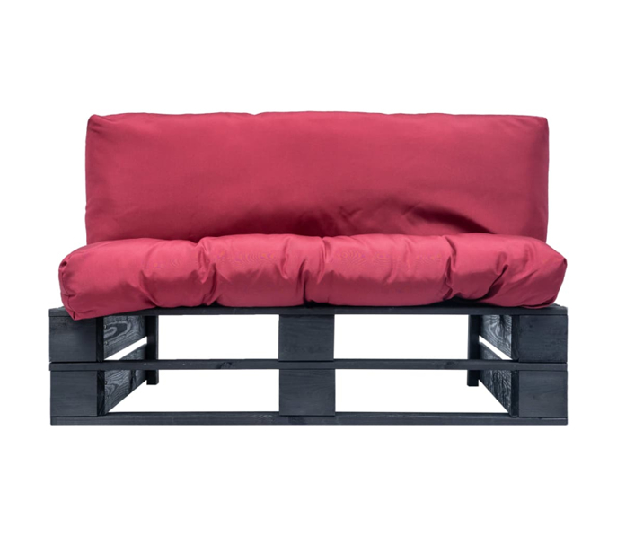 Canapea 2 locuri de exterior/gradina cu perne, vidaXL, Paleti, 110 x 66 x 65 cm, Negru/Rosu 2