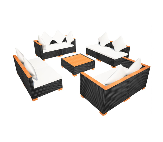 Set mobilier gradina/terasa/exterior 9 piese, vidaXL, Ratan, 69,5 x 69,5 x 57,5 cm, Negru/Maro 5