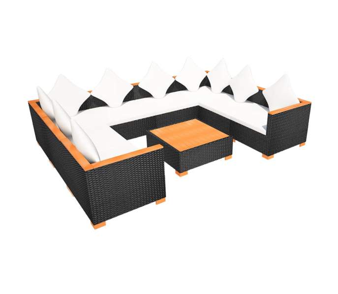Set mobilier gradina/terasa/exterior 9 piese, vidaXL, Ratan, 69,5 x 69,5 x 57,5 cm, Negru/Maro 6
