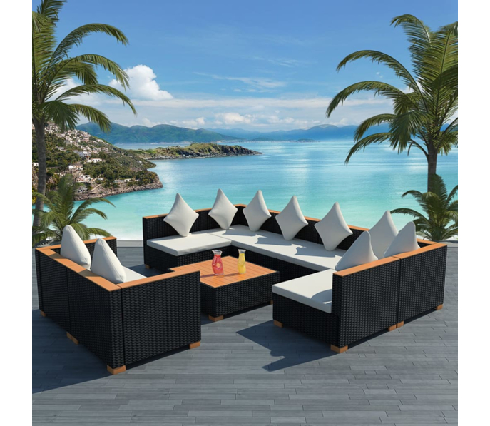 Set mobilier gradina/terasa/exterior 9 piese, vidaXL, Ratan, 69,5 x 69,5 x 57,5 cm, Negru/Maro 1