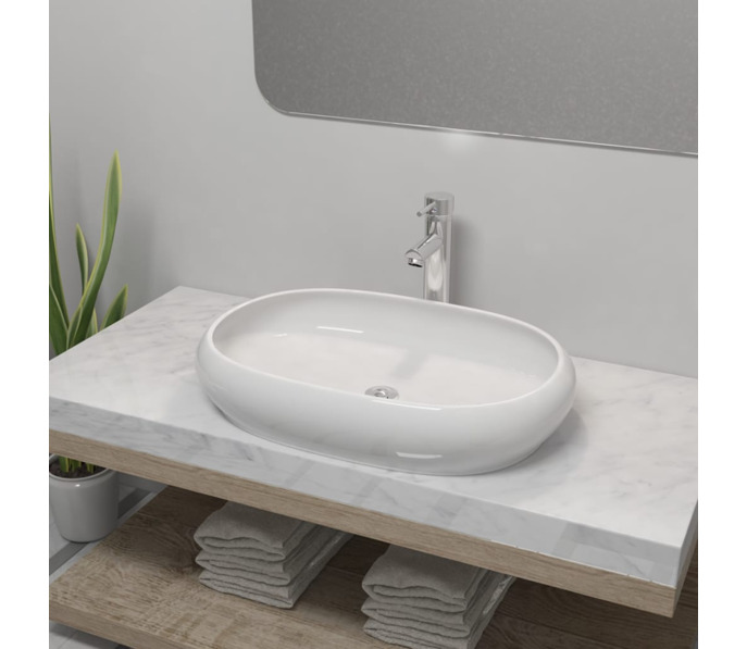 vidaXL ovális fehér fürdőszobai kerámia mosdókagyló keverőcsappal - eMAG.hu
