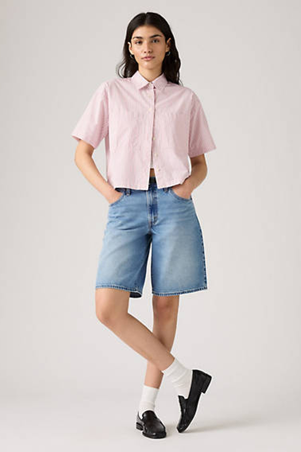 Levi's Harlie Short Sleeve Cropped Shirt In Pink