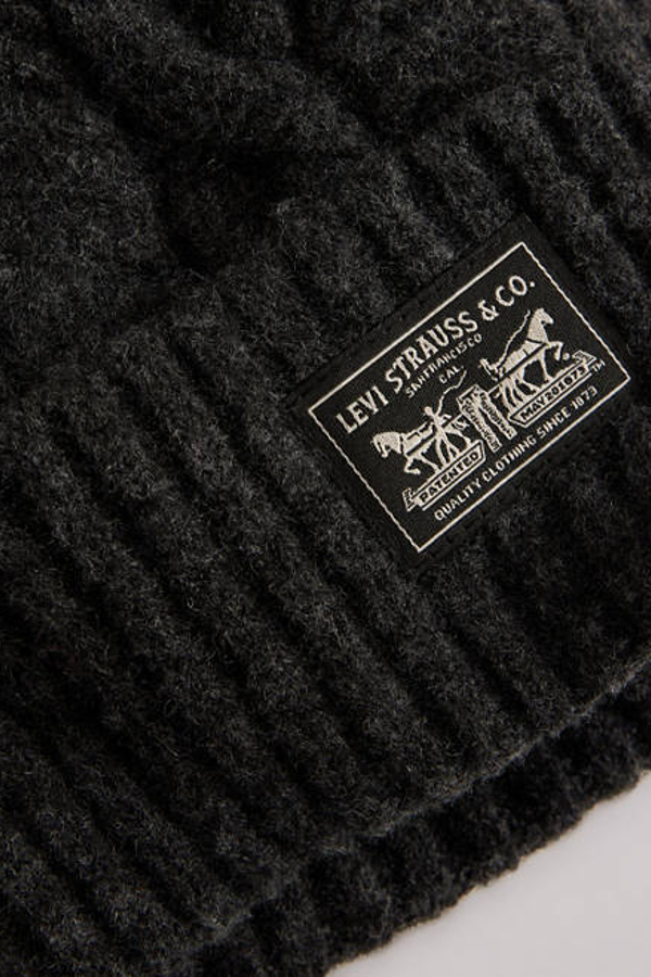 Levi's Holiday Cable Knit Backpatch Beanie In Black