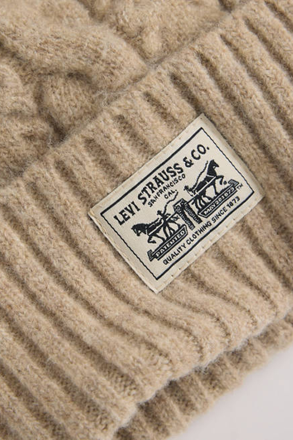 Levi's Holiday Cable Knit Backpatch Beanie In Brown