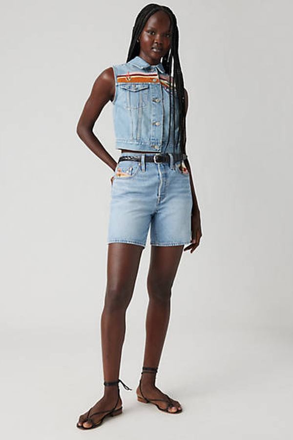 LEVI'S 501 ORIGINAL HIGH RISE MID THIGH JEAN SHORTS 