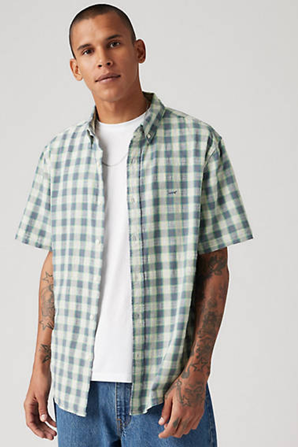 Levi's Short Sleeve Authentic Button Down Shirt - Men's - L - Multi Colour / Xavier Plaid Vintage Indigo X